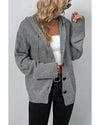 Medium Grey Drawstring Hooded Button Up Drop Shoulder Sweater Cardigan - S