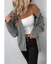 Medium Grey Drawstring Hooded Button Up Drop Shoulder Sweater Cardigan - S