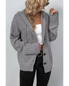 Medium Grey Drawstring Hooded Button Up Drop Shoulder Sweater Cardigan - S
