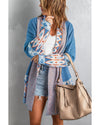 Azura Exchange Blue Aztec Print Open Front Knitted Cardigan - L