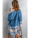 Azura Exchange Blue Aztec Print Open Front Knitted Cardigan - L