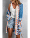 Azura Exchange Blue Aztec Print Open Front Knitted Cardigan - L