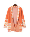 Orange Printed Aztec Print Open Front Knitted Cardigan - M