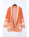 Orange Printed Aztec Print Open Front Knitted Cardigan - M