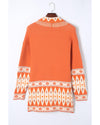 Orange Printed Aztec Print Open Front Knitted Cardigan - M