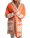 Orange Printed Aztec Print Open Front Knitted Cardigan - M