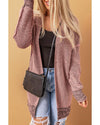 Pink Plaid Knitted Long Open Front Cardigan - L