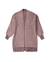 Pink Plaid Knitted Long Open Front Cardigan - L