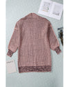 Pink Plaid Knitted Long Open Front Cardigan - L