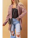 Pink Plaid Knitted Long Open Front Cardigan - L