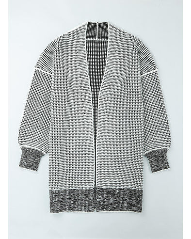 Azura Exchange Gray Plaid Knitted Long Open Front Cardigan - L