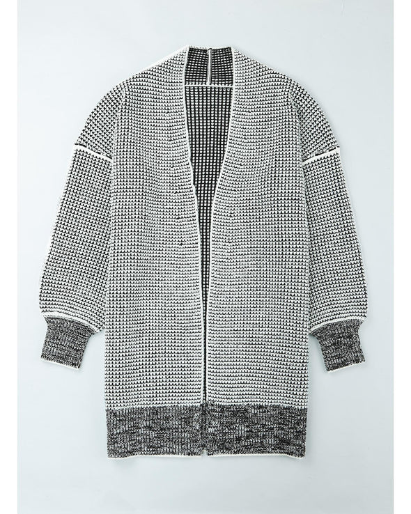 Azura Exchange Gray Plaid Knitted Long Open Front Cardigan - M