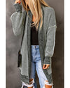 Azura Exchange Gray Plaid Knitted Long Open Front Cardigan - M