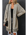 Apricot Plaid Knitted Long Open Front Cardigan - M