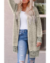 Apricot Plaid Knitted Long Open Front Cardigan - M