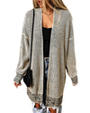 Apricot Plaid Knitted Long Open Front Cardigan - XL