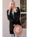 Black Plaid Knitted Long Open Front Cardigan - M