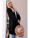 Black Plaid Knitted Long Open Front Cardigan - M