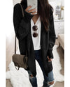 Black Plaid Knitted Long Open Front Cardigan - M