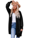 Black Plaid Knitted Long Open Front Cardigan - S
