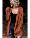 Brown Open Front Woven Texture Knitted Cardigan with Pockets - L