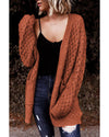 Brown Open Front Woven Texture Knitted Cardigan with Pockets - XL