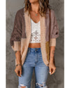 Brown Color Block Loose Open Front Knitted Cardigan - 2XL