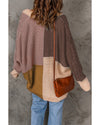 Brown Color Block Loose Open Front Knitted Cardigan - 2XL