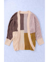 Brown Color Block Loose Open Front Knitted Cardigan - 2XL