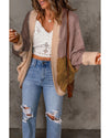 Brown Color Block Loose Open Front Knitted Cardigan - S