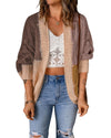 Brown Color Block Loose Open Front Knitted Cardigan - S