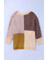 Brown Color Block Loose Open Front Knitted Cardigan - S