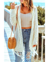 Beige Tasseled Hollow-out Cable Knit Cardigan - One Size