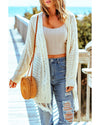 Beige Tasseled Hollow-out Cable Knit Cardigan - One Size