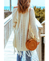 Beige Tasseled Hollow-out Cable Knit Cardigan - One Size
