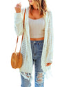 Beige Tasseled Hollow-out Cable Knit Cardigan - One Size