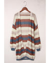 Blue Striped Color Block Hollowed Knit Cardigan - 2XL