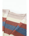 Blue Striped Color Block Hollowed Knit Cardigan - 2XL
