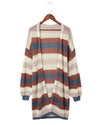 Blue Striped Color Block Hollowed Knit Cardigan - 2XL