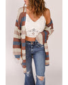 Blue Striped Color Block Hollowed Knit Cardigan - 2XL