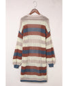 Blue Striped Color Block Hollowed Knit Cardigan - L