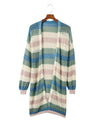 Green Striped Color Block Hollowed Knit Cardigan - M