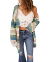 Green Striped Color Block Hollowed Knit Cardigan - M