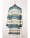 Green Striped Color Block Hollowed Knit Cardigan - M