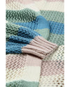 Green Striped Color Block Hollowed Knit Cardigan - M