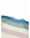 Green Striped Color Block Hollowed Knit Cardigan - M