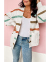 Azura Exchange Beige Drop Shoulder Pocketed Stripe Sweater Cardigan - 2XL