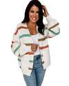Azura Exchange Beige Drop Shoulder Pocketed Stripe Sweater Cardigan - 2XL
