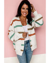 Azura Exchange Beige Drop Shoulder Pocketed Stripe Sweater Cardigan - 2XL