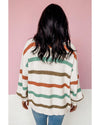 Azura Exchange Beige Drop Shoulder Pocketed Stripe Sweater Cardigan - 2XL